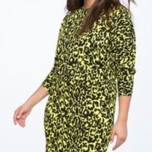 ELOQUII Bright Yellow Black Animal Print Dress NWT